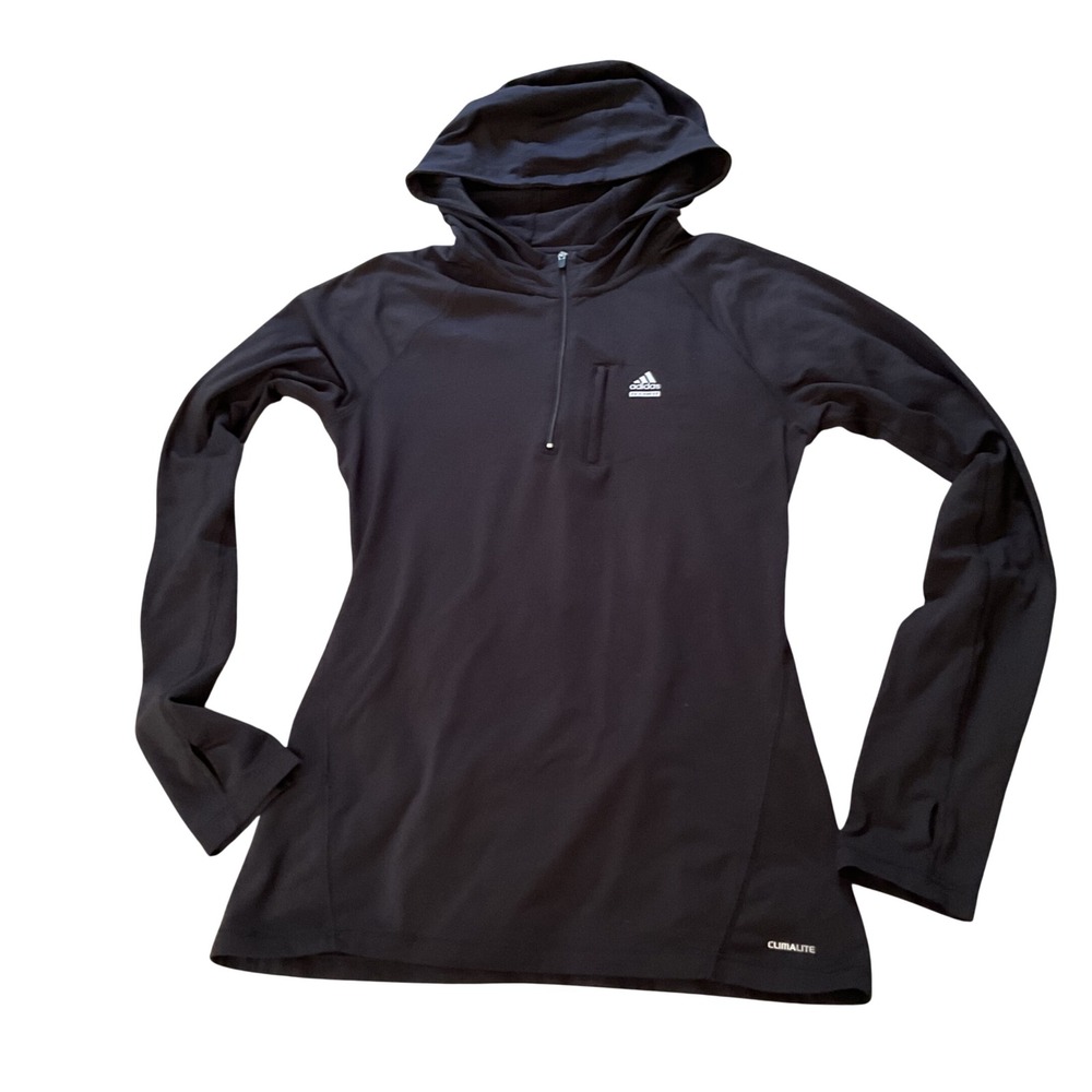 Adidas Techfit Climalite Womens Black Quarter Zip Hoodie Thumbholes Medium